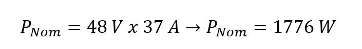 Formula: PNom=48 V x 37 A→PNom=1776 W